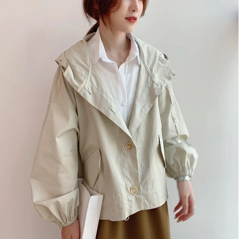 

Oversize Bat Sleeve Short Hooded Coat Women's Autumn New Style Long-sleeved Cardigan Jacket Coat Fashion