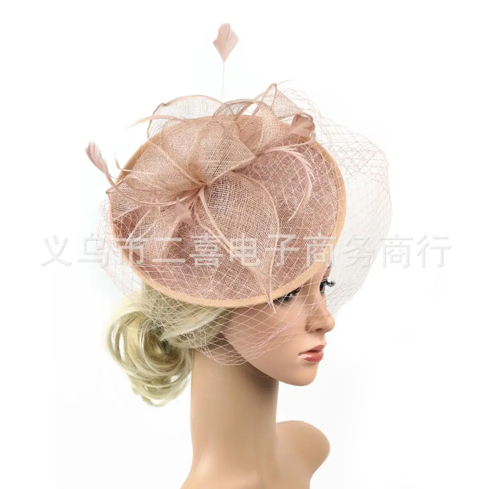 picture color Аксессуары для невесты Jockey Gorro Королевский синий женские вечерние шапки с перьями льняная Свадебная шляпка с лицевая вуаль SQN047 - Цвет: picture color