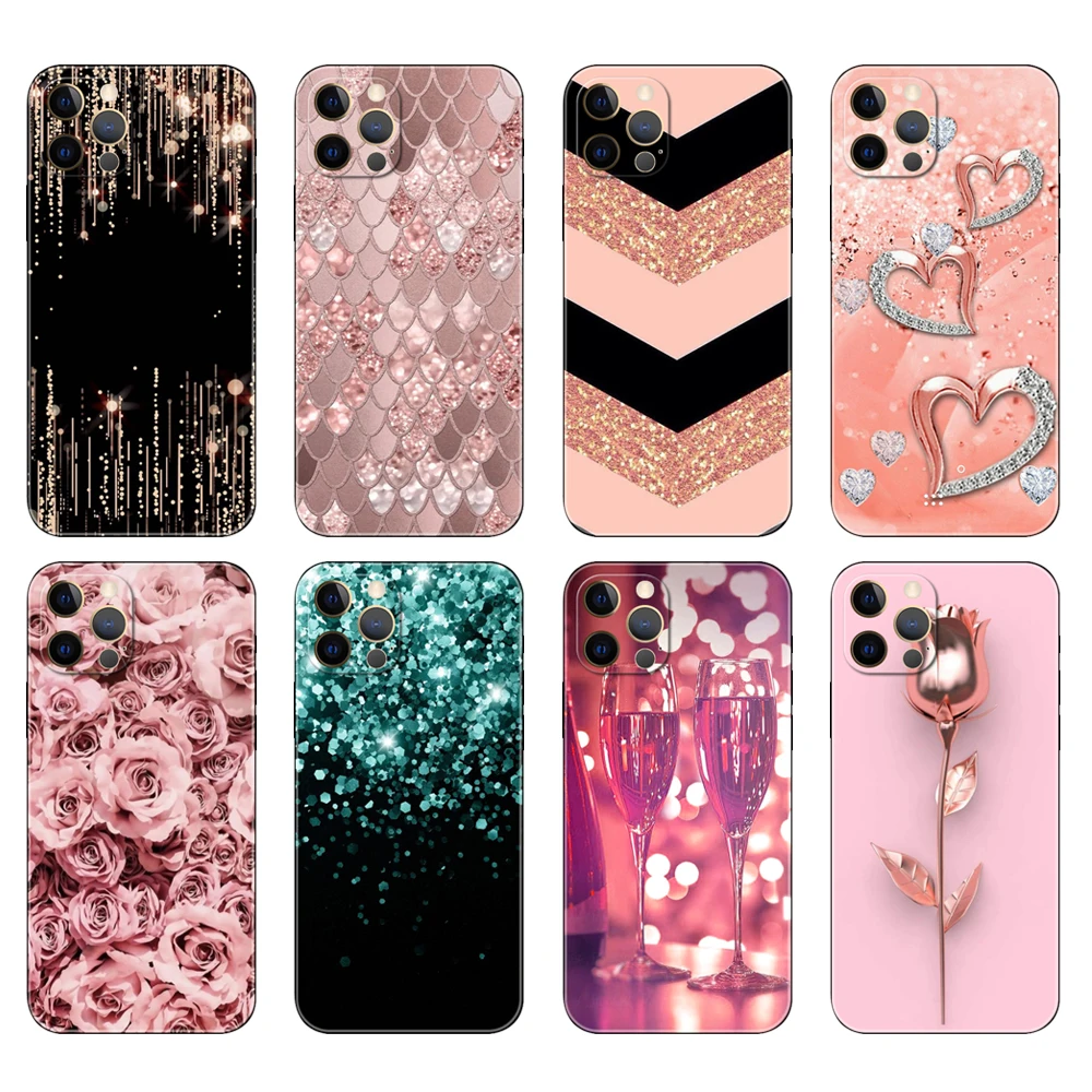 Custodia In Tpu Nera Per Iphone 5 5S Se 2020 6 6S 7 8 Plus X 10 Xr Xs 11 12 13 Mini Pro Max Cover Posteriore Love Rose Gold