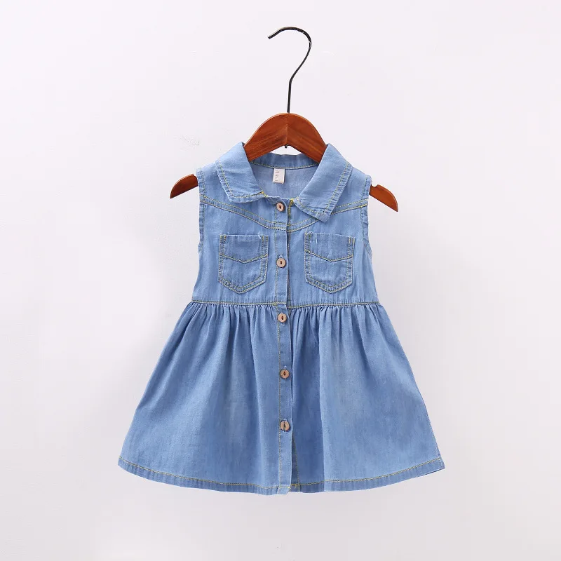 Платье для девочек лето 2020 однотонное джинсовое платье корейское детское милое