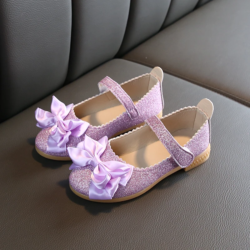 COZULMA/Новая детская кожаная обувь Mary Jane для девочек; блестящая танцевальная обувь принцессы; Праздничная обувь с бантом для маленьких девочек; детская обувь - Цвет: Фиолетовый