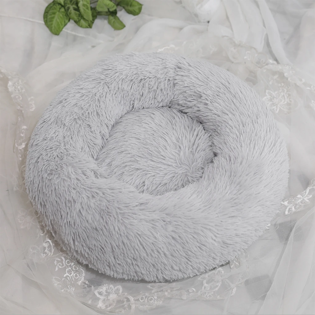 Round Donut Cat and Dog Cushion Bed Self Warming Indoor Round Pillow Cuddler