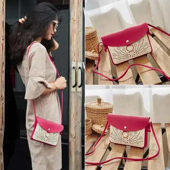 

Hollow pattern compartment small square bag mobile phone bag shoulder messenger bag
