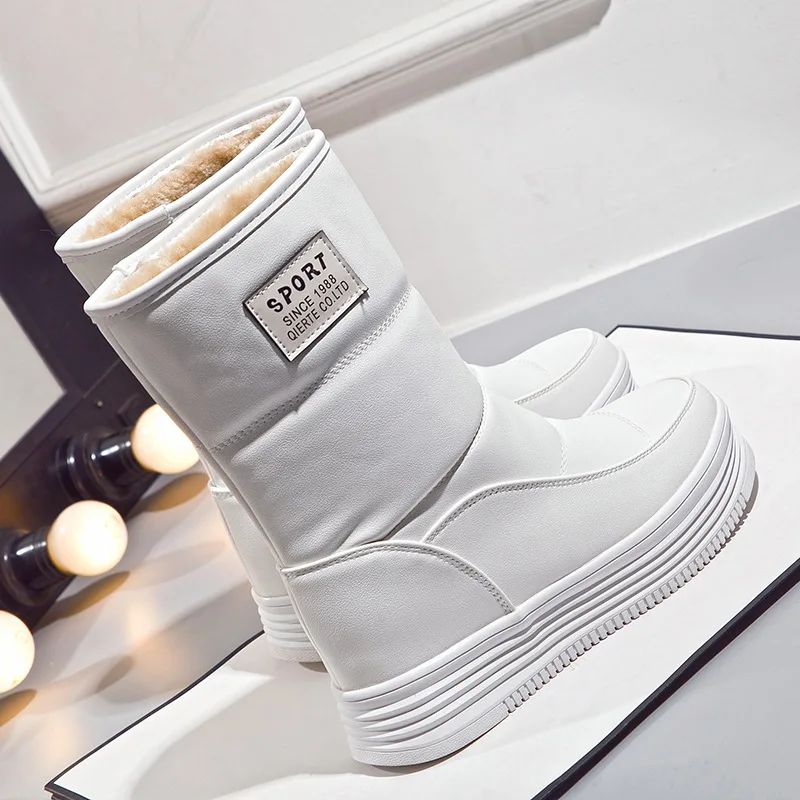 Boots Women Womens Snow Boots Winter Shoes for Women Shoe Winter Wedge Boots Female High Top Platform Ankle Boots White Black
