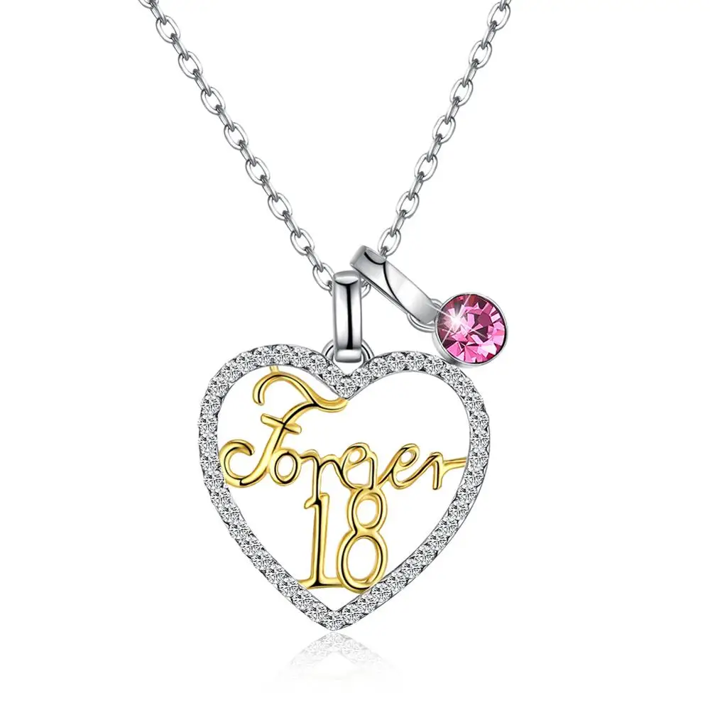 Forever 18 Heart Pendant LEKANI Crystals From Swarovski Necklace 925 Sterling Silver Choker Charm Gifts Women Vintage Jewelry | Украшения и