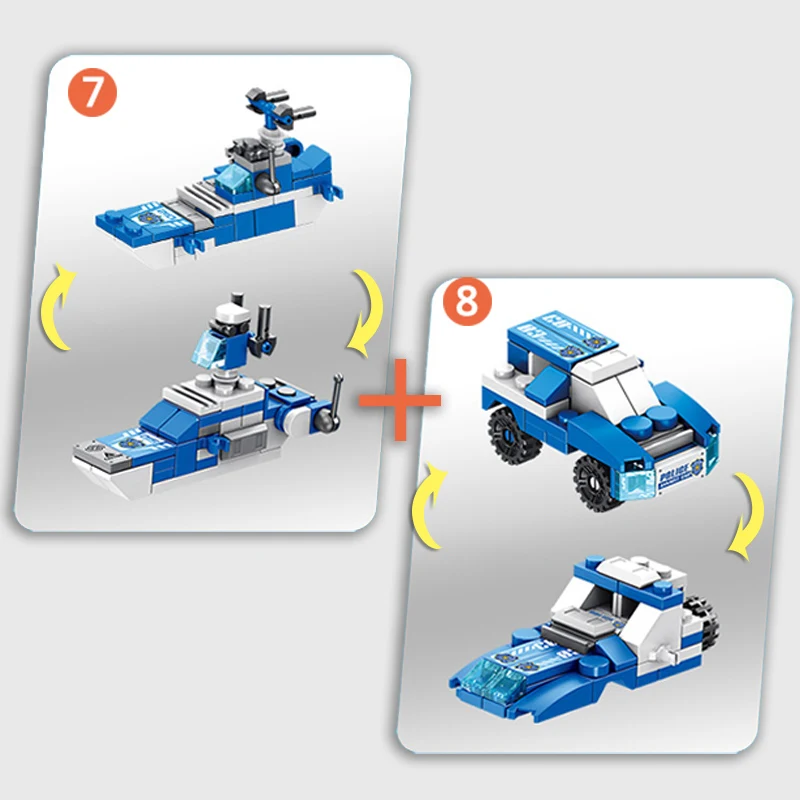 Строительные блоки Пожарная лодка SWAT полицейский самолет робот собака автомобиль городской инженерный грузовик мини пластиковый подарок забавная игрушка для мальчика - Цвет: Blue-NO.7-NO.8