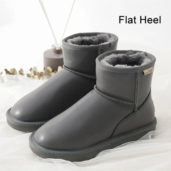 Женские ботинки из натуральной кожи; водонепроницаемая обувь на платформе; женские зимние ботильоны; женская зимняя обувь; Теплая Повседневная обувь; Новинка года - Цвет: Gray Boots Flat