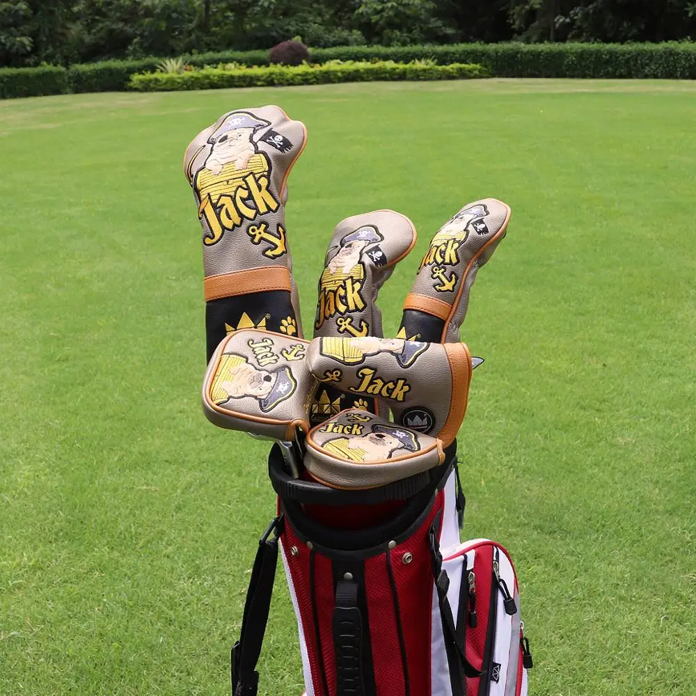 

Craftsman Golf Wood Headcover for Driver Fairway Hybrid Set(1FH) Pingtype Mallet Square Putter PU Leather Bulldog Embroidery