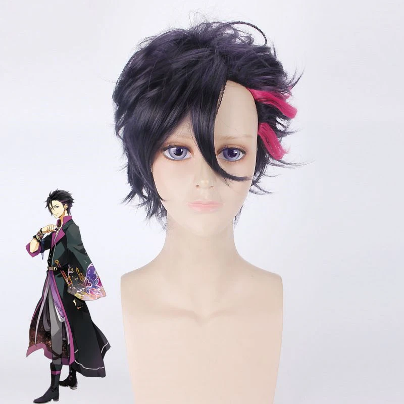 

High Quality MUTSUKI HAJIME Mutsuki Hajime Cosplay Wig Heat-resistant Fiber Synthetic Hair Short Deep Purple Wigs + Wig Cap