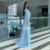 Fivsole Sky Blue Chiffon Long Prom Dresses Cap Sleeves With Long Feather Brush Mermaid Evening Gowns Sexy Formal Party Dress #3