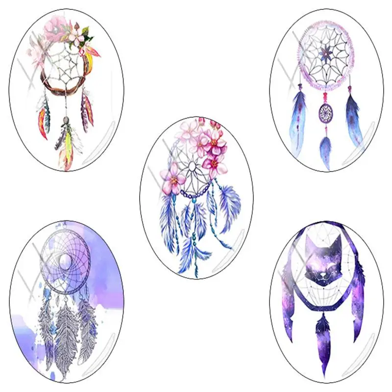 

TAFREE Oval Shaped 18x25 mm Colorful Dream Catcher Feather Photo s/lot Glass Cabochon Dome Flat Back Jewelry For Brooch DH79