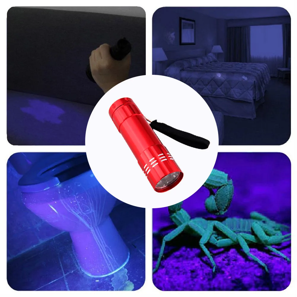 395nm Ultraviolet 9 LED Flashlight Portable Money Detection UV Light Torch Hunting Waterproof Detection without Battery uv flashlight