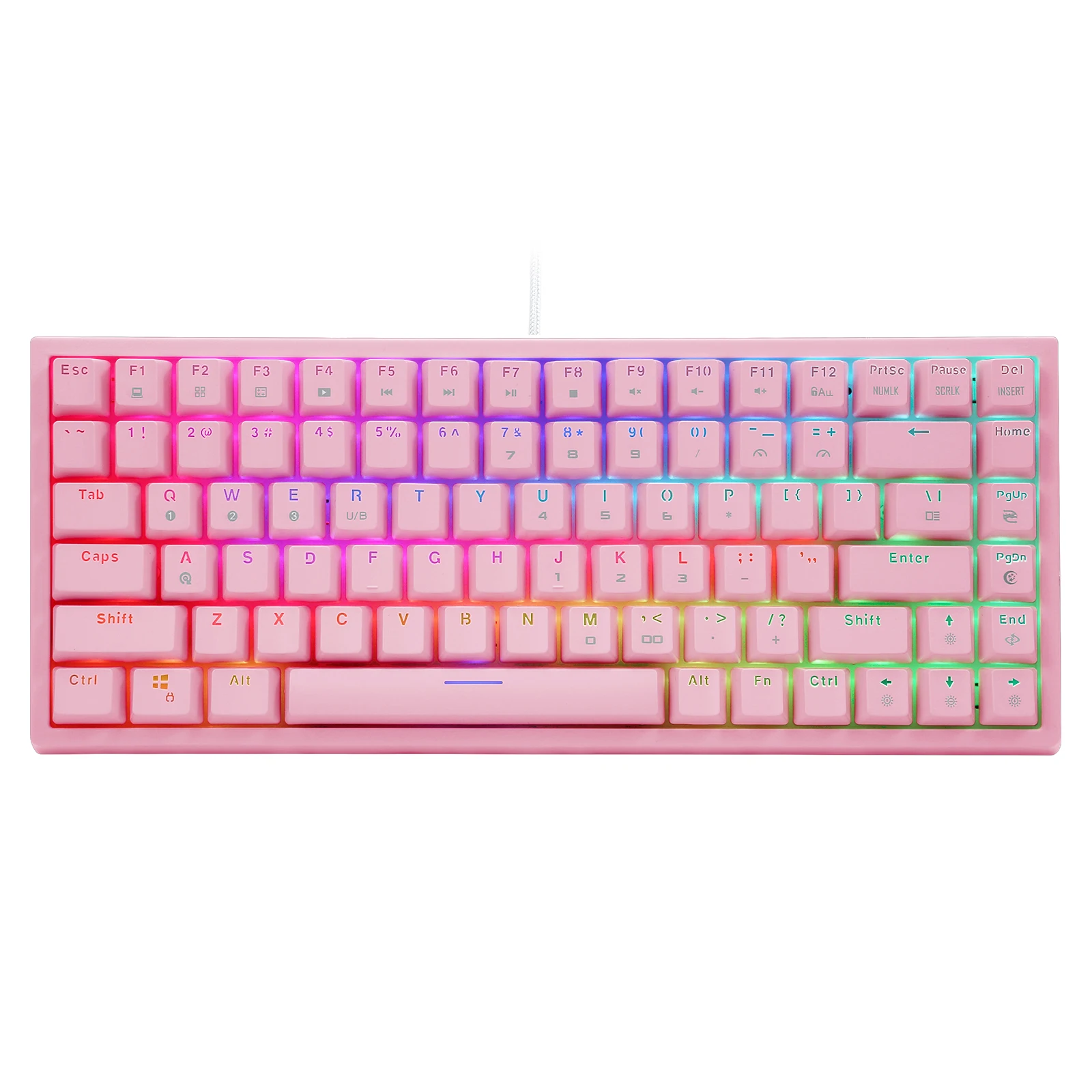 Teclado mecânico tenkeyless do jogo de huo ji, 84 chaves rgb led backlight  wired switch keyboard para o jogo de digitação do escritório, rosa -  AliExpress