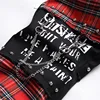 Men's Scotland Red Plaid Tartan Patchwork Jeans Punk Rivet Patch Black Denim Pants Skull Letters Printed Slim Straight Trousers 4