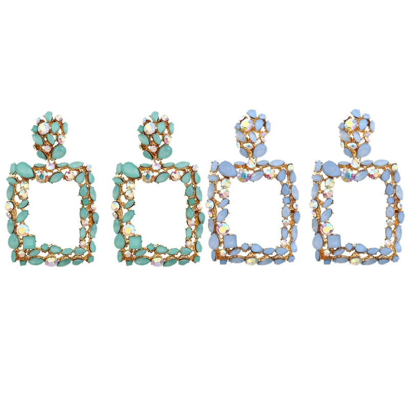 

2 Pairs Statement Earrings for Women Large Square Crystal Big Earrings Rhinestone Drop Geometric Fashion Jewelry Luxury Boho Vin