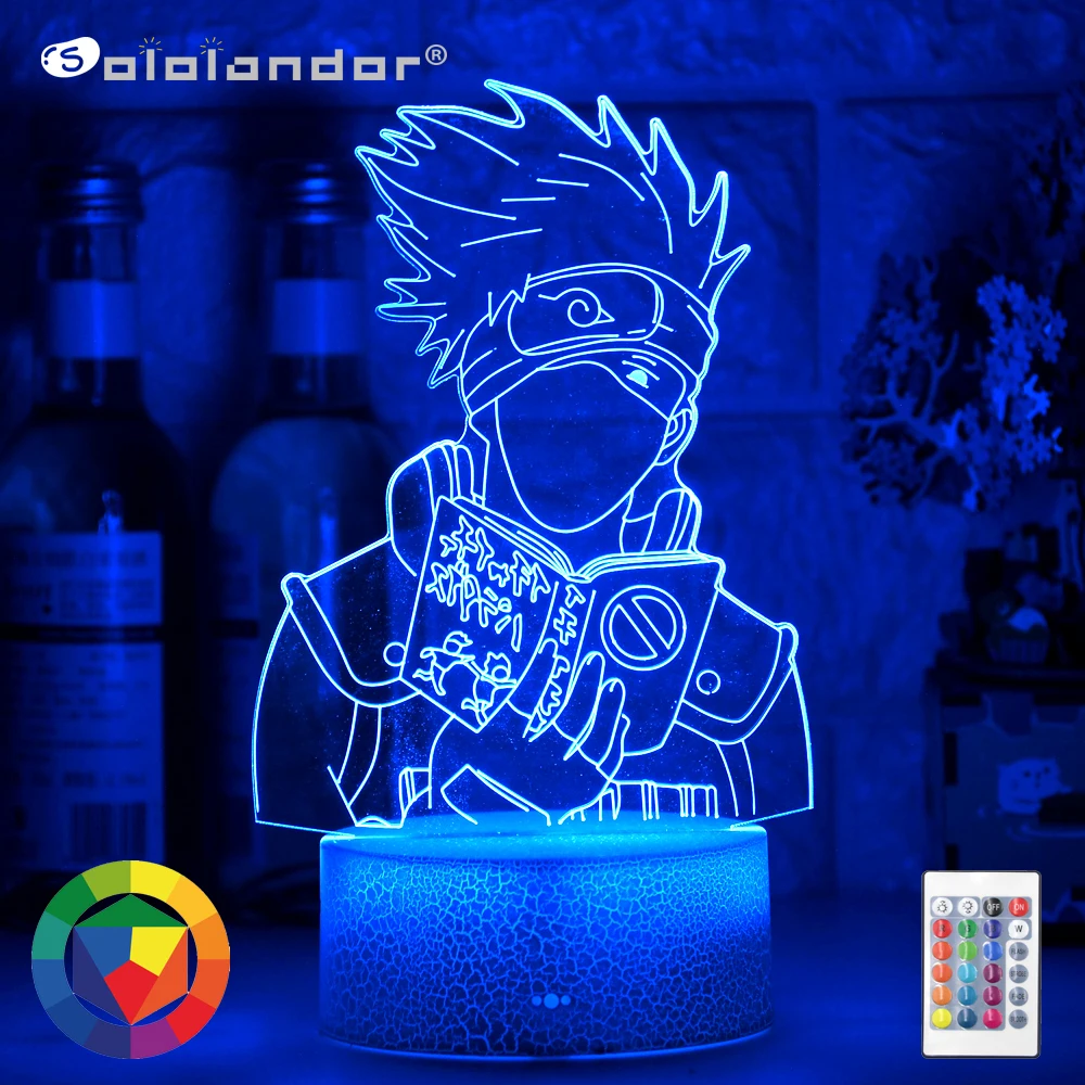 

3d Illusion Led Night Light Kakashi Hatake Holding Book Nightlight Gift for Kids Boys Children's Bedroom Decor Table Lamp Naruto