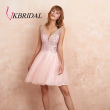 VKBRIDAL/Короткие платья для выпускного вечера с аппликацией из бисера; Новинка года; vestido de formatura; Выпускные платья для подростков