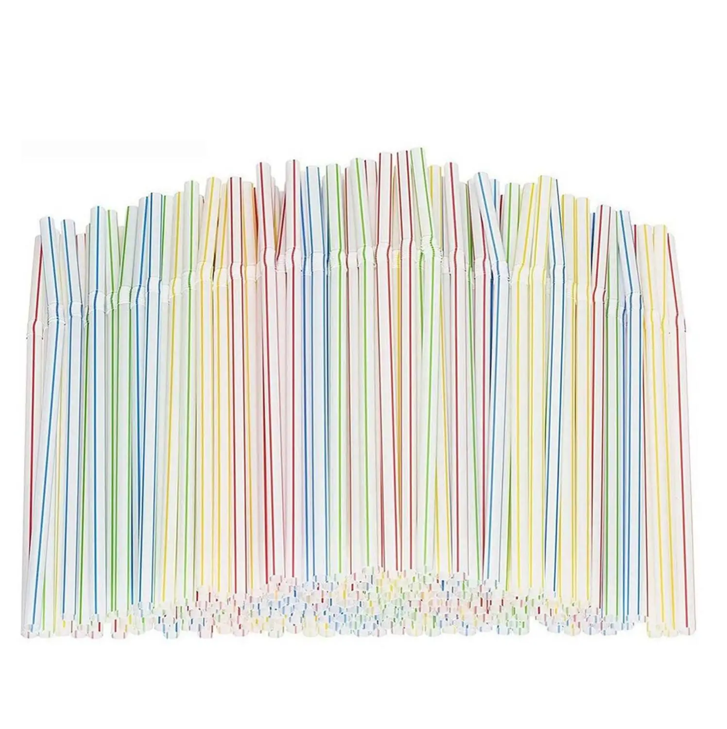 300pcs/pack Disposable Straws Flexible Plastic Straws Striped Multi