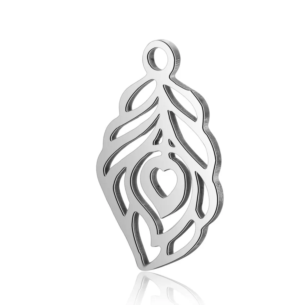 

20Pcs 10.4*17.7mm Stainless Steel Hollow Feather Charms Mirror Polish Charms For DIY Making Necklace Key Chain Bracelets Jewelry