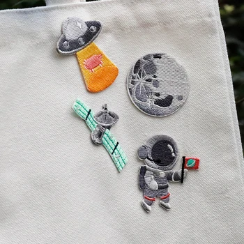 

1X Universe Satellite Astronaut Embroidered Adhesive Decorative Sticker Stick Label Clothes Shoes Caps Decor
