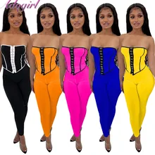 

Fitness Sportwear Tracksuit Women Soid Off Shoulder Corset Crop Top Leggings Sweatpants Summer Outfit Workout Yaga Two Piece Set