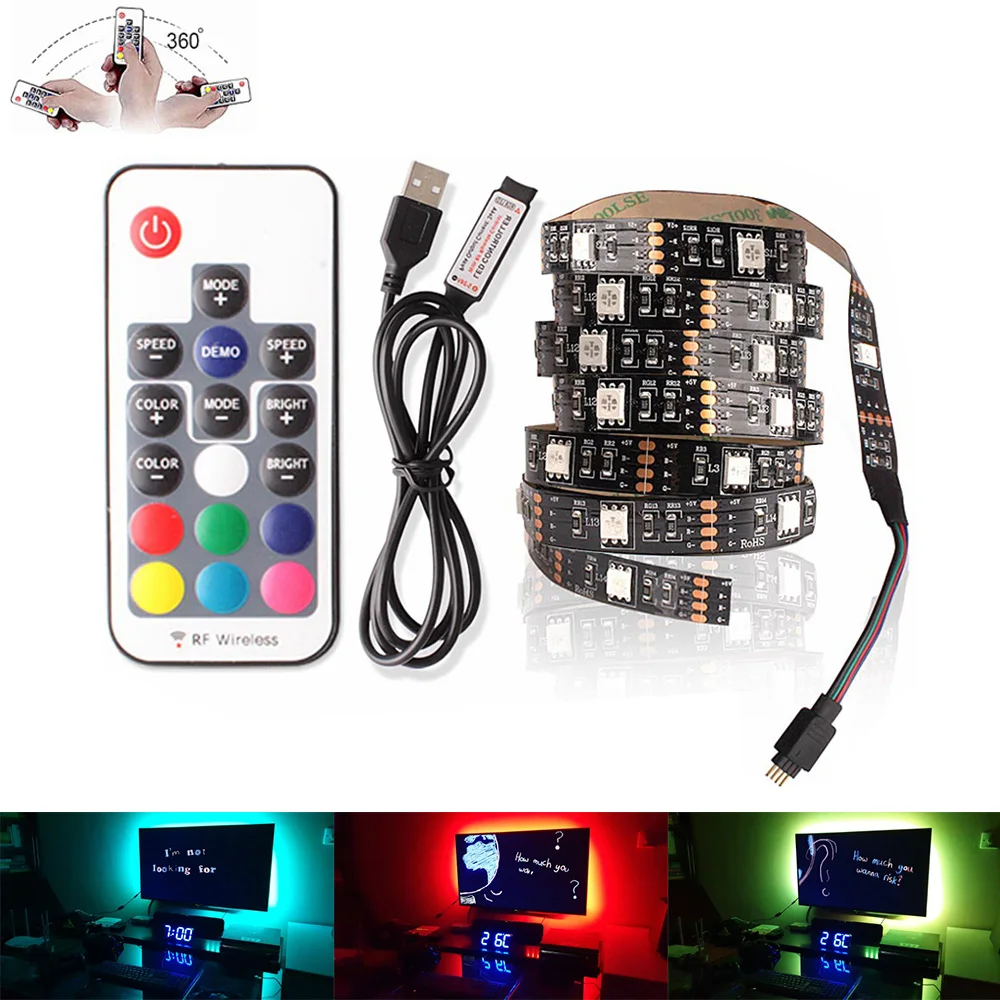 

5050 RGB Tape USB LED Strip Light Flexible Ribbon LED DC 5V 50CM 1M 2M 3M 4M 5M TV Background Lighting 17 Keys Remote Controller