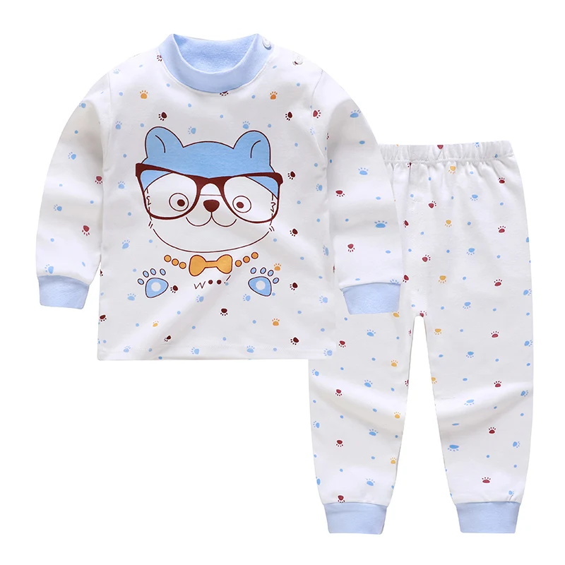Пижамные комплекты для малышей с рисунком из мультфильмов г. Хлопковая детская одежда для сна для мальчиков осенне-весенние топы с длинными рукавами для девочек+ штаны, 2 предмета в комплекте