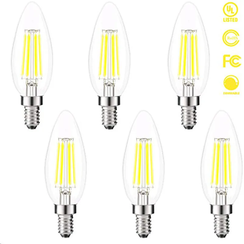 

Kohree 6 Packs Dimmable Edison Candelabra LED Bulb Filament Chandelier Bulbs C35 E12 Candle Bulb 40W Equivalent 5000K