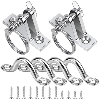 

2 Pack Marine 316 Stainless Steel Deck Hinges with Quick Release Pin and 4 Pack Pad Eye Strap for Bimini Boat Top (with 12 PCS M