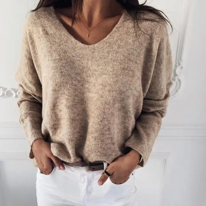 2Xl сексуальный ажурный вязаный свитер с v-образным вырезом, Женский Осенний тонкий свитер с длинным рукавом, Яркие топы, пуловеры, одноцветные свободные женские свитера