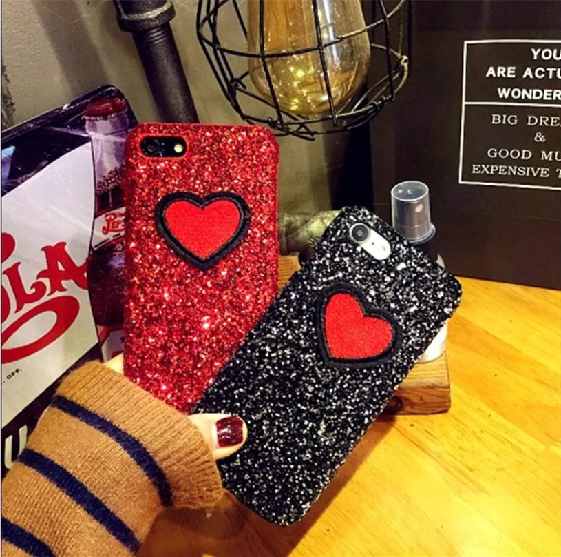 

case for iPhone 11 XR 7 8 11 Pro Max X XS Max Plus 6 6s cover Love heart Luxury Dazzling glitter Sequin Half Pack Hard Case
