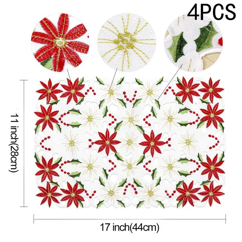 placemats OurWarm Christmas Table Runner Dinner Table Decorations for Home Red Table Cloth Christmas Gift Party Supplies - Color: placemats