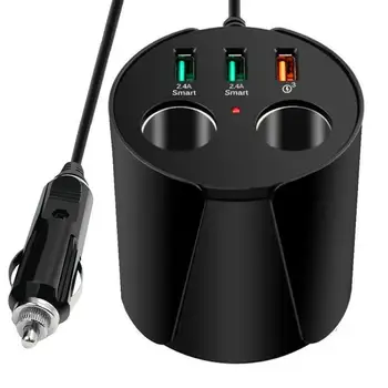 

3 USB Ports Quick Charge Car Cup Charger 5V With 2 100W Max Cigarette 2.1A Black Lighter 12-36V Ports,