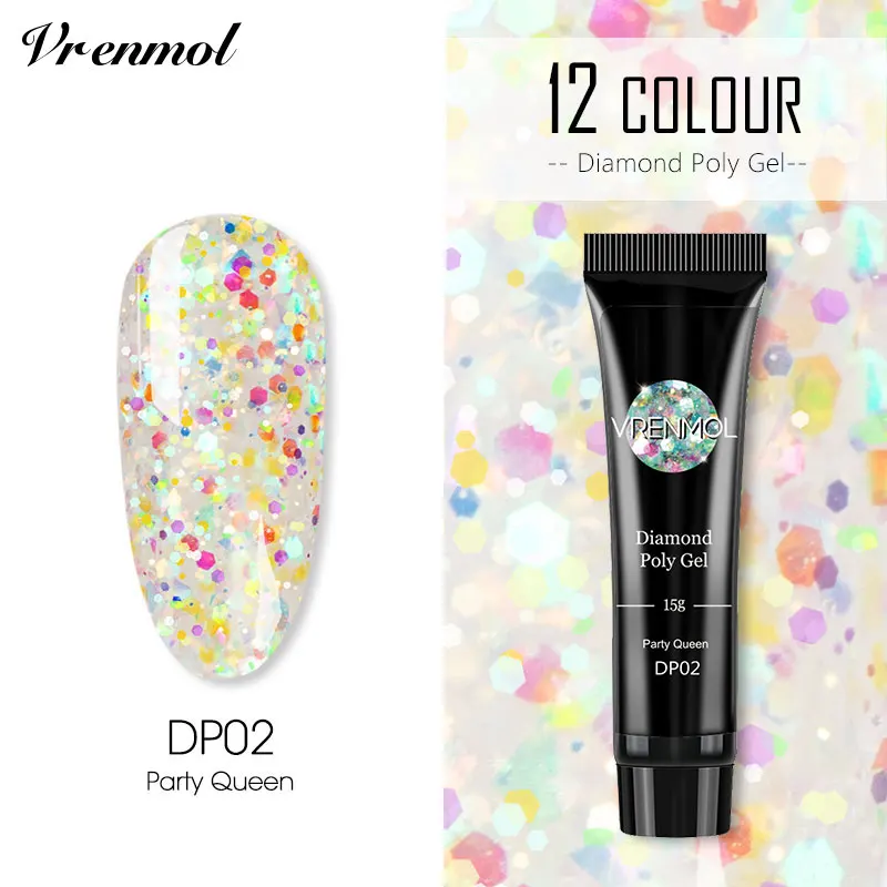 15ml DP02 Vrenmol цветной Алмазный полигель для наращивания ногтей УФ-Гель-лак с блестками долговечный впитывающийся для самостоятельного маникюра - Цвет: 15ml DP02