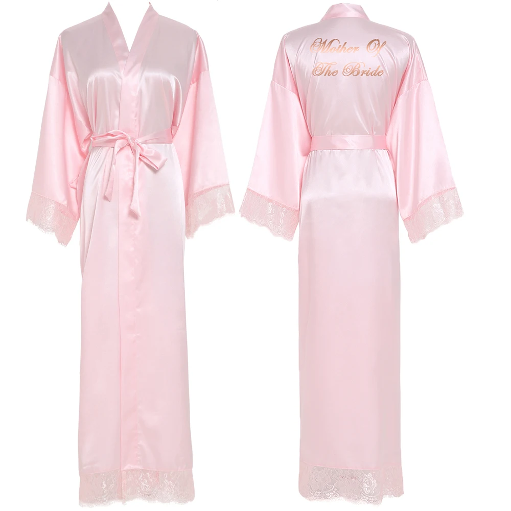 Розовое сексуальное длинное простое кимоно для невесты, шелковый халат, атласное вечернее платье, свадебное платье, халат, кружевной халат, дамские халаты, горячее предложение - Цвет: Pink Mother bride