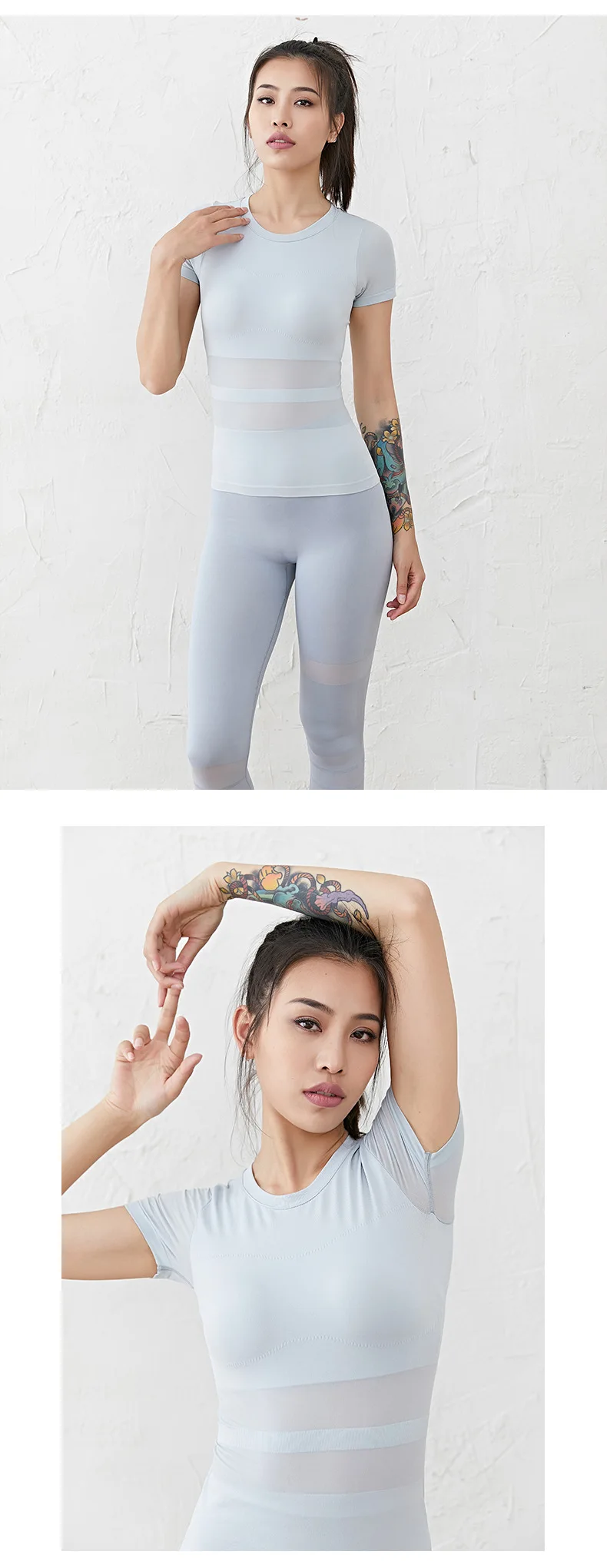 Fitness woman solid color summer lady suit short-sleeved round collar body breathable running shirt