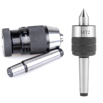 

MT2 B16 Keyless Drill Chuck with MT2 Live Center Morse Taper 2MT Triple Bearing Lathe Medium Duty CNC(Silver + Black)