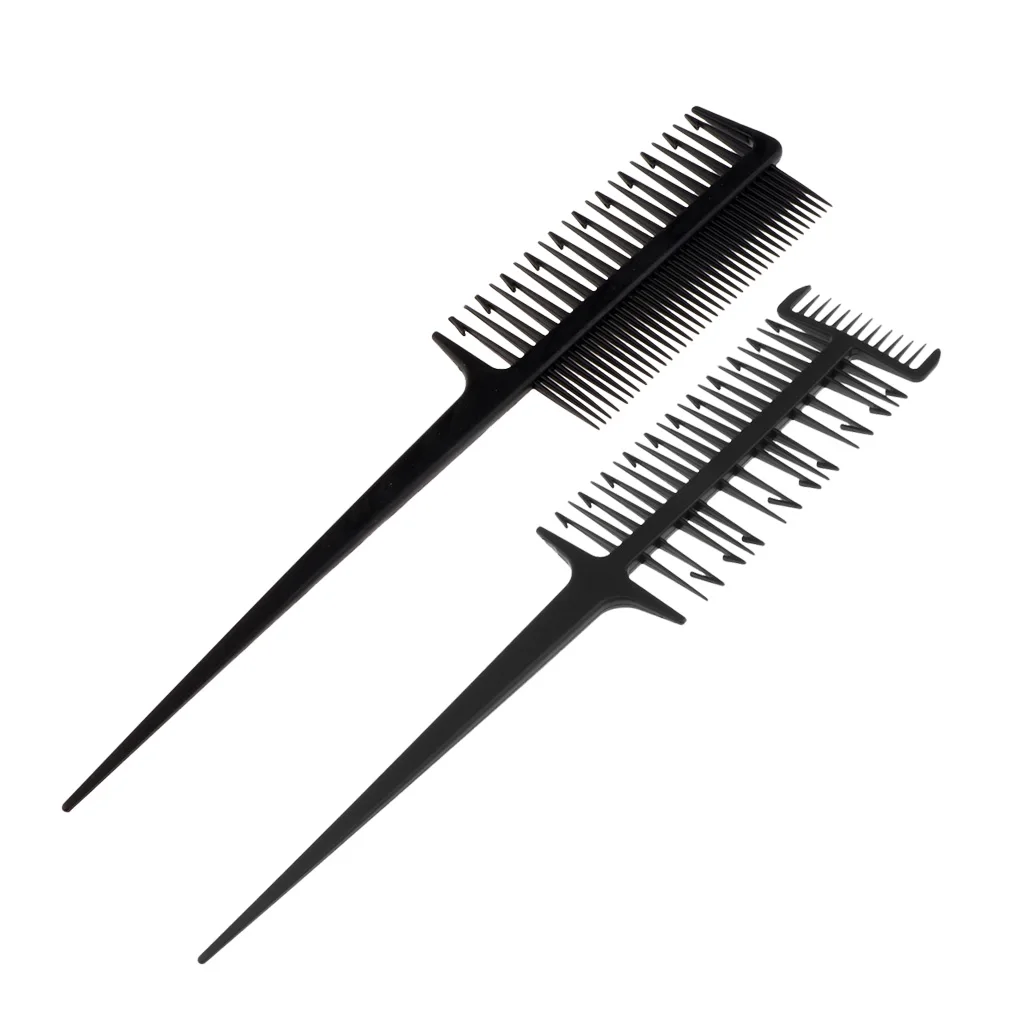 2pcs 3 Way Barber Hair Coloring Stylist Weaving Highlighting Dyeing Comb Cutting Comb Hair Trimmer Heat Resistant Salon Comb