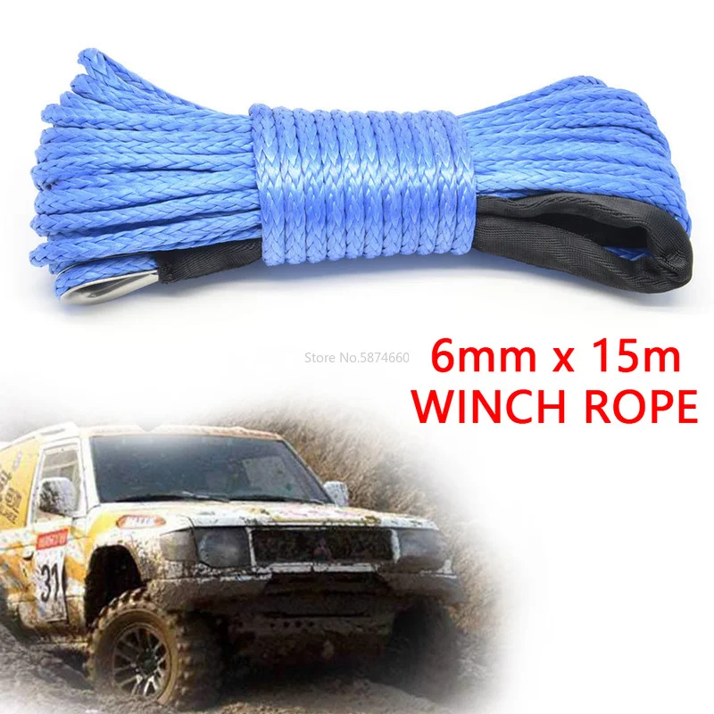

15m Winch Rope String Line Cable with Sheath Synthetic Towing Rope 7700LBs Car Wash Maintenance String for ATV UTV Off-Road
