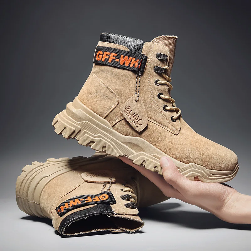 BONJEAN Martin Boots Men Winter Youth British Style Work Boots Leather Boots Retro High Boots Men's Desert Men's Shoes