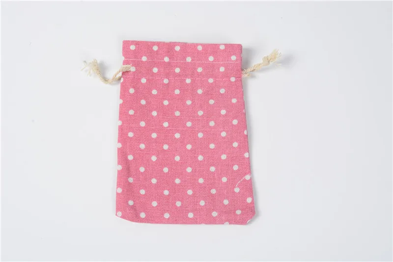 pink dot 20 шт 10x14 см мультипликационный принт многоцветная винтажная натуральная Мешковина Подарочные мешки для конфет, Свадебный вечерние сувенирные сумки джутовые подарочные мешочки поставка - Цвет: pink dot