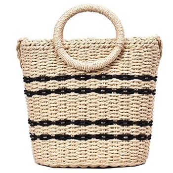 

Fashion Round Straw Shoulder Bags Summer Style Women Rattan Crossbody Bags Woven Beach Circular Casual Messenger Bag White