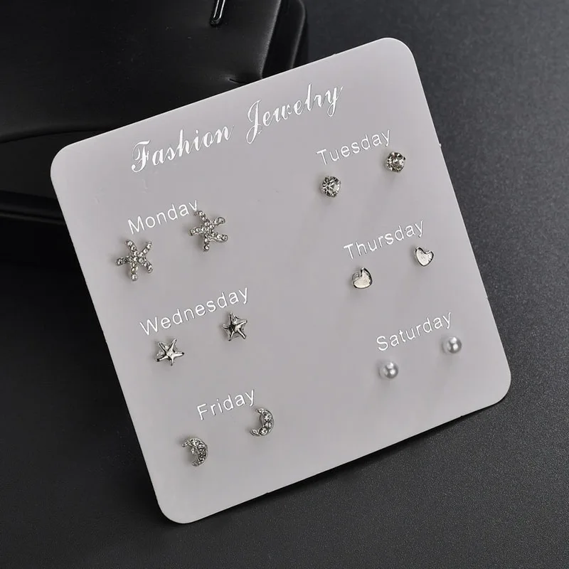 Yobest 30Pairs/set Classic Mix Round Ball Bow Elephant Heart Flower Owl Love Pearl Bead Stud Earrings Sets For Women Girl Gifts - Окраска металла: E01878