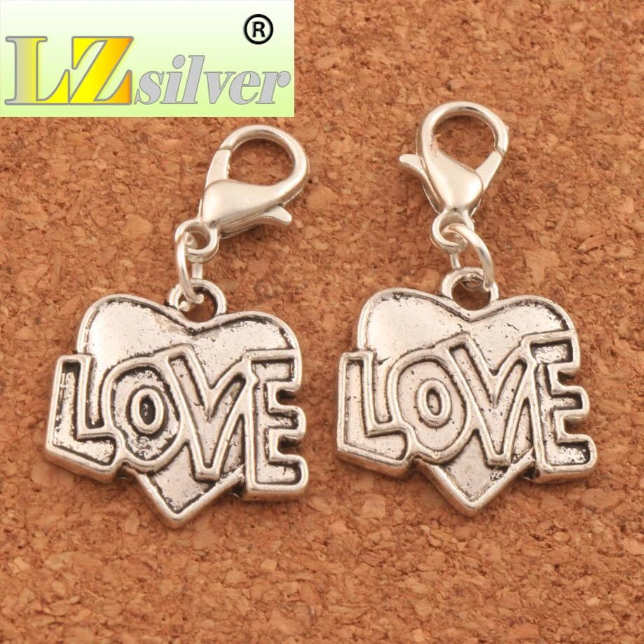 100PCS Love Letter Heart Lobster Claw Clasp Charm Beads 17.5x31.1mm Jewelry DIY C931 LZsilver