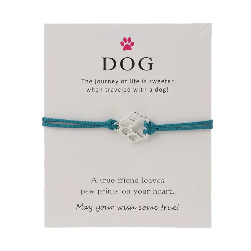 

Handmade Friendship Infinity Love Pet Paw Print Wax Rope Bracelet with Wish Card U50C