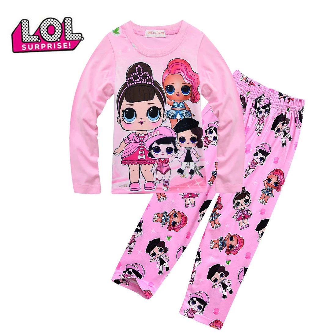 

lol doll surprise Children's home service two-piece girl cartoon anime pattern pajamas long-sleeved trousers loose