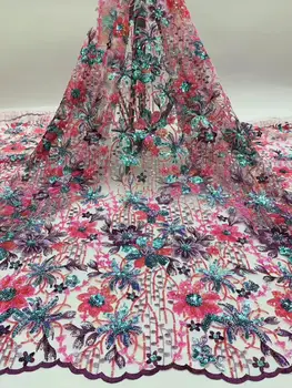 

(5yards/lot) Amazing sequins embroidered French net lace fabric high quality African tulle lace fabric for wedding party FC110