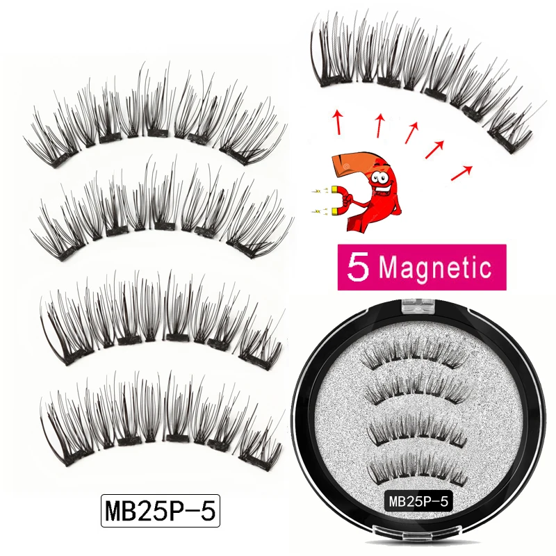 MB 5 Magnetic eyelashes Eye Shadow with handmade 3D/6D faux cils magnetique False magnet Mink lashes+ tweezers+Eye Shadow - Цвет: MB25P-5