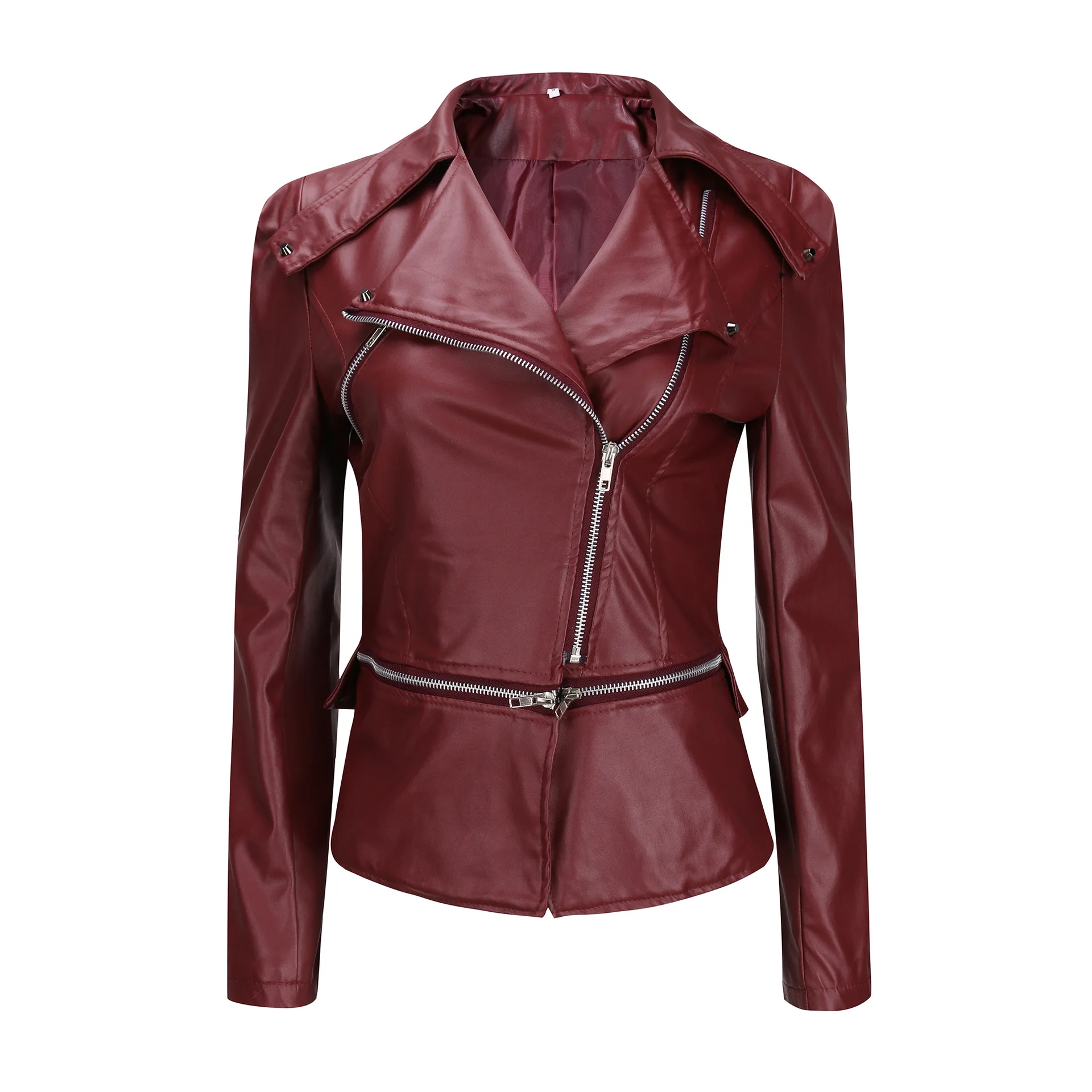 XUANSHOW 2019 Autumn Winter Women PU Leather Jacket Long Sleeve Rivet Pocket Women Motorcycle Jacket Coat Zipper PU Clothes Tops goose down coat