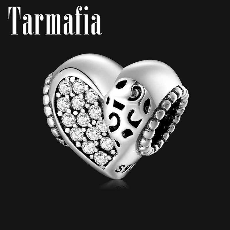 

Top Quality 925 Sterling Silver Heart shape Clear Zircon Charms Beads Fit Original Pandora Charm Bracelet DIY Jewelry Gift